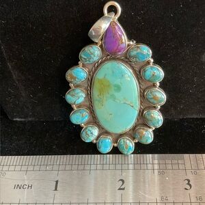 Gold Phoenix Turquoise and Purple Mohave Pendant Necklace STERLING SILVER 925